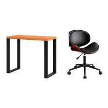 Conjunto de Mesa Anah Freijó com Cadeira de Escritório Diretor Giratória Bergen Preta