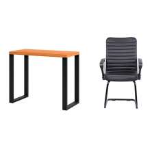 Conjunto de Mesa Anah Freijó com Cadeira de Escritório Interlocutor Fixa Oslo Preta