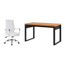 Conjunto de Mesa Anah Freijóe  Preta com Cadeira de Escritório Diretor Giratória Cleaner Branca