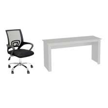 Conjunto de Mesa Badesh Branca com Cadeira de Escritório Secretária Giratória Javix Preta