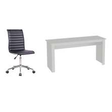 Conjunto de Mesa Badesh Branca com Cadeira de Escritório Secretária Giratória Marilyn Preta