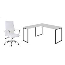 Conjunto de Mesa Kuadra  II 150 cm com Cadeira de Escritório Diretor Giratória Cleaner Branca