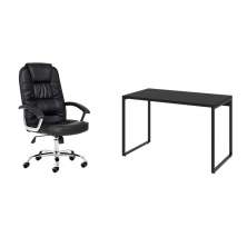 Conjunto de Mesa Kuadra 120 cm com Cadeira de Escritório Presidente Giratória com Relax Finland Preta