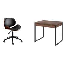 Conjunto de Mesa Kuadra 2 GV Nogal com Cadeira de Escritório Diretor Giratória Bergen Preta