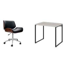 Conjunto de Mesa Kuadra Bege com Cadeira de Escritório Diretor Giratória Lauren Preta