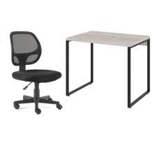 Conjunto de Mesa Kuadra Bege com Cadeira de Escritório Secretária Giratória Oxford Preta