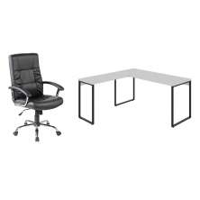 Conjunto de Mesa Kuadra Branca II 150 cm com Cadeira de Escritório Presidente Giratória com Relax Office Plus Preta