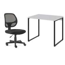 Conjunto de Mesa Kuadra Branca com Cadeira de Escritório Secretária Giratória Oxford Preta