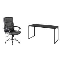 Conjunto de Mesa Kuadra I 150 cm com Cadeira de Escritório Presidente Giratória com Relax Office Plus Preta