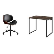 Conjunto de Mesa Kuadra Marrom Escuro com Cadeira de Escritório Diretor Giratória Bergen Preta