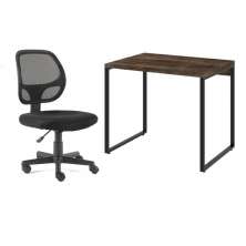 Conjunto de Mesa Kuadra Marrom Escuro com Cadeira de Escritório Secretária Giratória Oxford Preta