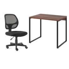 Conjunto de Mesa Kuadra Nogal com Cadeira de Escritório Secretária Giratória Oxford Preta