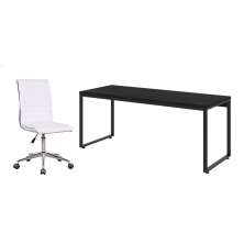 Conjunto de Mesa Kuadra Preta com Cadeira de Escritório Secretária Giratória Marilyn Branca