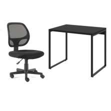 Conjunto de Mesa Kuadra com Cadeira de Escritório Secretária Giratória Oxford Preta