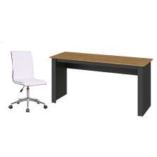 Conjunto de Mesa Liz Nogal e Grafite com Cadeira de Escritório Secretária Giratória Marilyn Branca