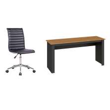 Conjunto de Mesa Liz Nogal e Grafite com Cadeira de Escritório Secretária Giratória Marilyn Preta