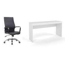 Conjunto de Mesa Marselha Branca com Cadeira de Escritório Diretor Giratória Cleaner Preta
