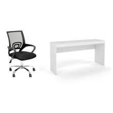 Conjunto de Mesa Marselha Branca com Cadeira de Escritório Secretária Giratória Javix Preta