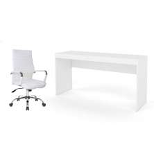 Conjunto de Mesa Marselha com Cadeira de Escritório Diretor Giratória Cleaner Branca