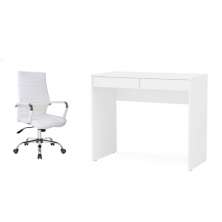 Conjunto de Mesa Mendes 2 GV com Cadeira de Escritório Diretor Giratória Cleaner Branca
