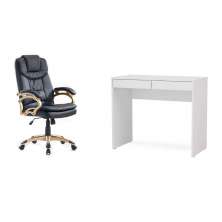 Conjunto de Mesa Mendes Branca 2 GV com Cadeira de Escritório Presidente Giratória com Relax Clark Preta e Dourada