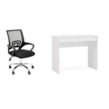Conjunto de Mesa Mendes Branca 2 GV com Cadeira de Escritório Secretária Giratória Javix Preta