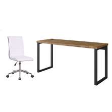 Conjunto de Mesa Miguel Marrom e Preta com Cadeira de Escritório Secretária Giratória Marilyn Branca