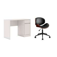 Conjunto de Mesa Morada 1 PT 1 GV Branca com Cadeira de Escritório Diretor Giratória Bergen Preta