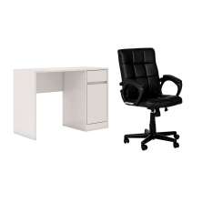 Conjunto de Mesa Morada 1 PT 1 GV Branca com Cadeira de Escritório Diretor Giratória Charles Preta
