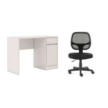 Conjunto de Mesa Morada 1 PT 1 GV Branca com Cadeira de Escritório Secretária Giratória Oxford Preta