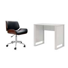 Conjunto de Mesa Morada Branca com Cadeira de Escritório Diretor Giratória Lauren Preta