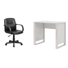 Conjunto de Mesa Morada Branca com Cadeira de Escritório Secretária Giratória Clean Preta