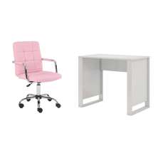 Conjunto de Mesa Morada Branca com Cadeira de Escritório Secretária Giratória Fitz Rosa