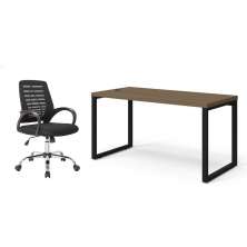 Conjunto de Mesa Munique Carvalho 150 cm com Cadeira de Escritório Secretária Giratória Light Preta