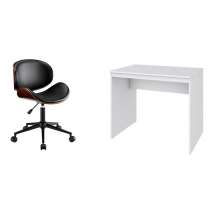 Conjunto de Mesa Office Branca com Cadeira de Escritório Diretor Giratória Bergen Preta