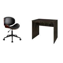 Conjunto de Mesa Office Carvalho Dark com Cadeira de Escritório Diretor Giratória Bergen Preta