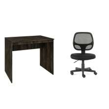 Conjunto de Mesa Office Carvalho Dark com Cadeira de Escritório Secretária Giratória Oxford Preta