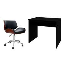 Conjunto de Mesa Office com Cadeira de Escritório Diretor Giratória Lauren Preta