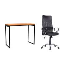 Conjunto de Mesa Stanford Carvalho com Cadeira de Escritório Diretor Giratória Vancouver II com Braços Preta
