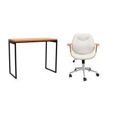 Conjunto de Mesa Stanford Carvalho e Preta com Cadeira de Escritório Diretor Giratória Antonella Branca
