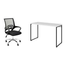 Conjunto de Mesa Studio Branca 120 cm com Cadeira de Escritório Secretária Giratória Javix Preta