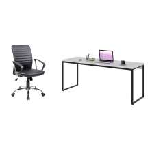 Conjunto de Mesa Studio Branca 180 cm com Cadeira de Escritório Diretor Giratória Oslo Preta