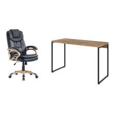 Conjunto de Mesa Studio Carvalho 120 cm com Cadeira de Escritório Presidente Giratória com Relax Clark Preta e Dourada