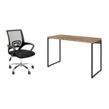 Conjunto de Mesa Studio Carvalho 120 cm com Cadeira de Escritório Secretária Giratória Javix Preta