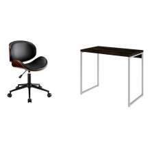 Conjunto de Mesa Studio Carvalho Dark e Branca com Cadeira de Escritório Diretor Giratória Bergen Preta