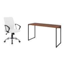 Conjunto de Mesa Studio Nogal 135 cm com Cadeira de Escritório Diretor Giratória Oslo Branca