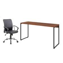 Conjunto de Mesa Studio Nogal 150 cm com Cadeira de Escritório Diretor Giratória Oslo Preta
