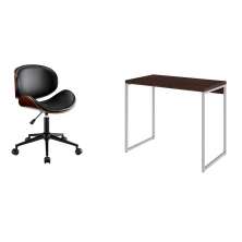 Conjunto de Mesa Studio Nogal e Branca com Cadeira de Escritório Diretor Giratória Bergen Preta