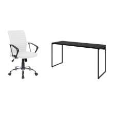 Conjunto de Mesa Studio Preta 150 cm com Cadeira de Escritório Diretor Giratória Oslo Branca