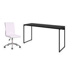 Conjunto de Mesa Studio Preta 150 cm com Cadeira de Escritório Secretária Giratória Marilyn Branca